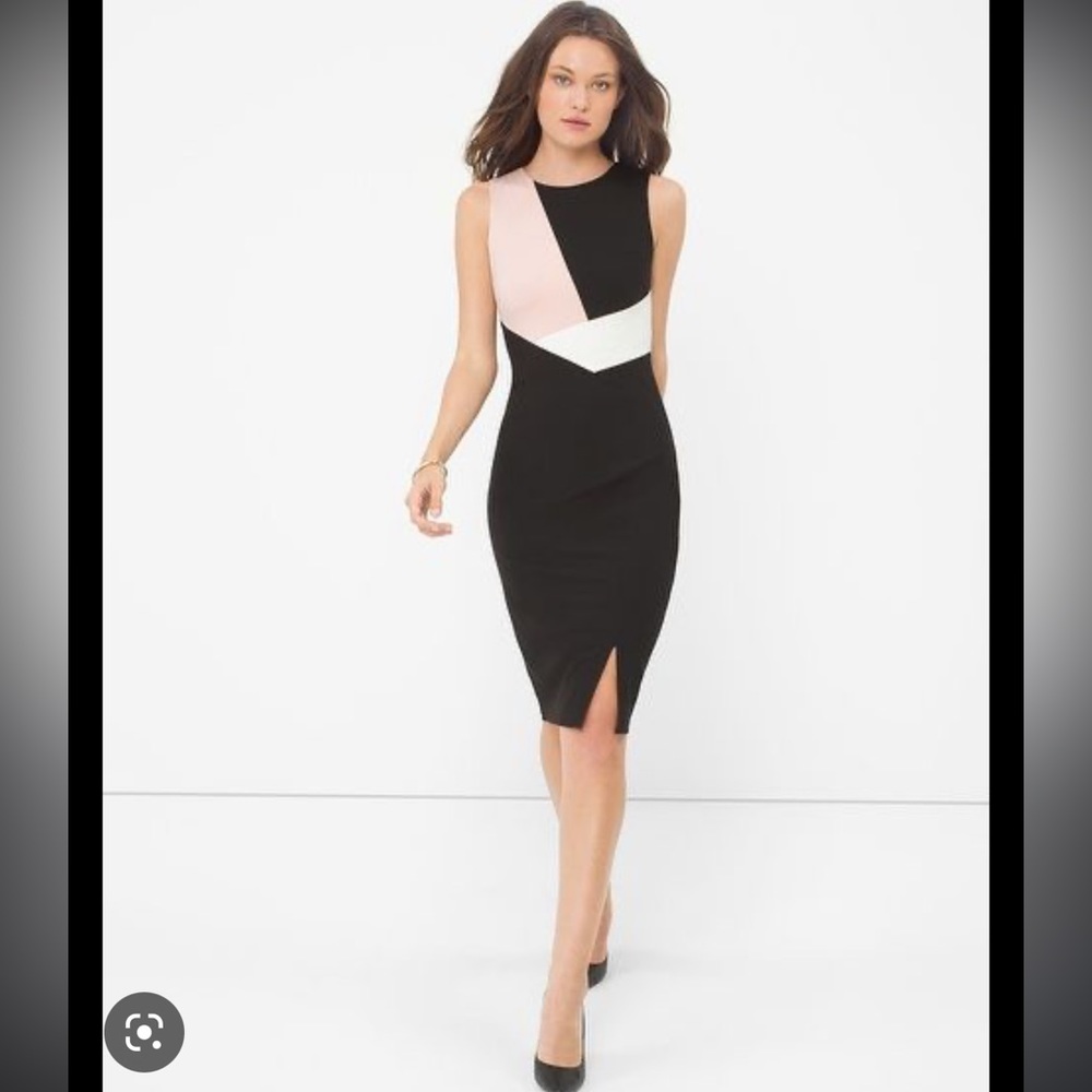WHBM Asymmetrical Color Block Sleeveless MIDI Sheath Dress